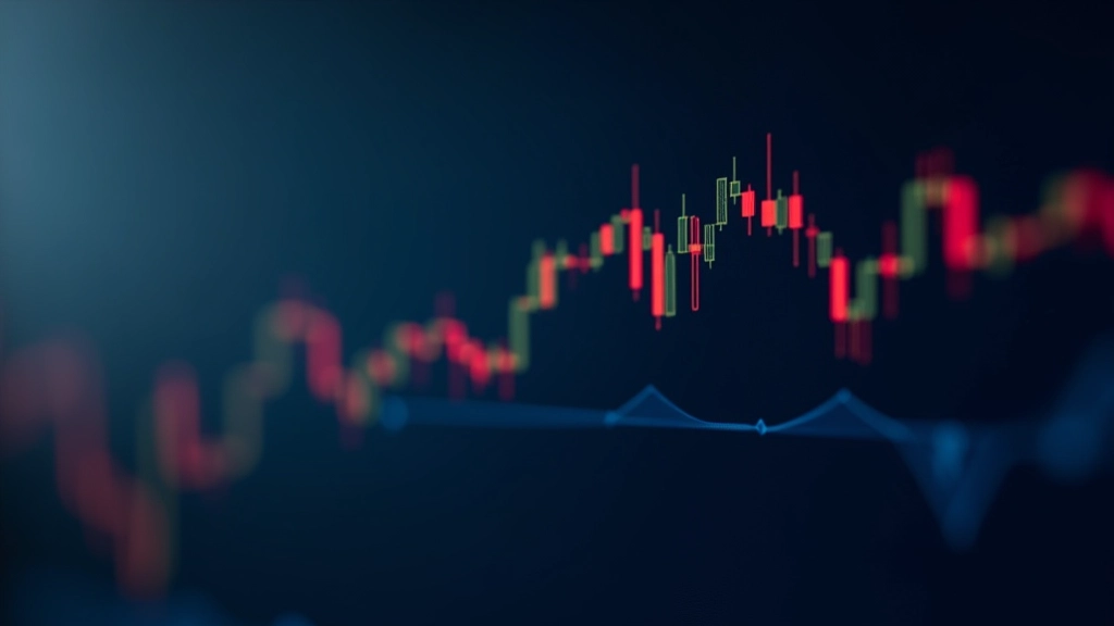 Candlestick chart pattern on digital display, financial analysis, market data visualization