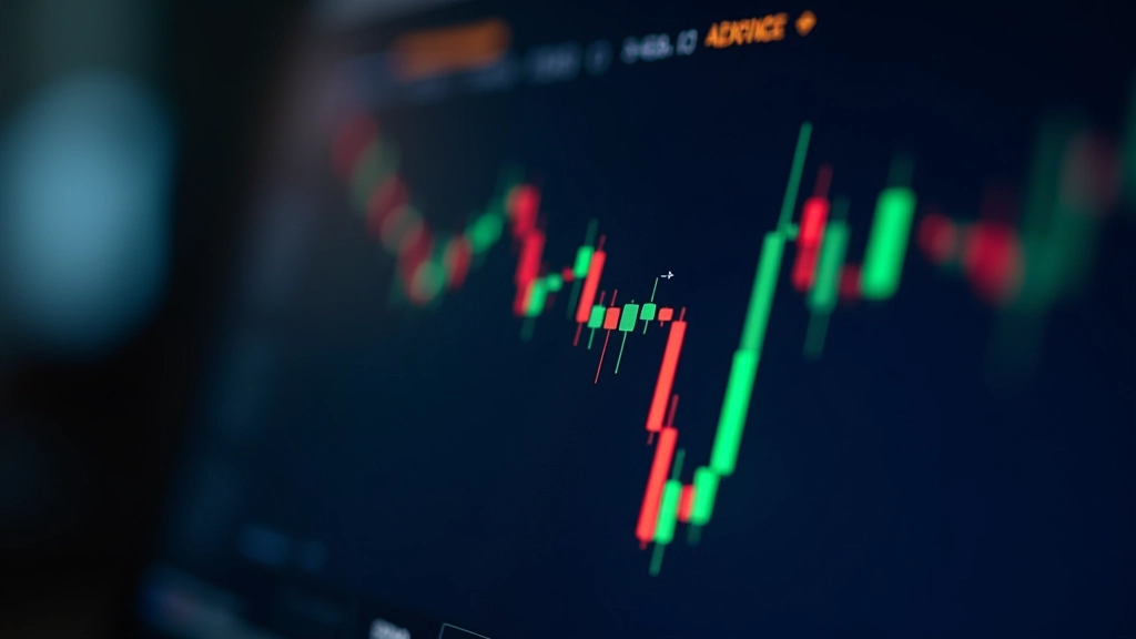 Candlestick chart patterns and price action analysis on financial trading screen