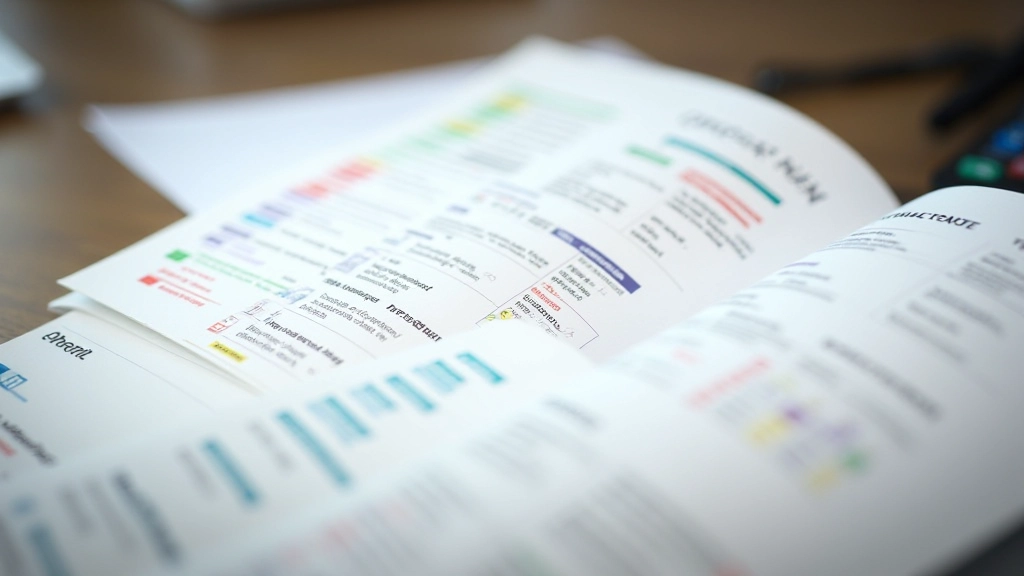 Glossary pages spread open on a desk with key financial terms highlighted and color-coded by category, showing support, resistance, volatility, and other trading vocabulary