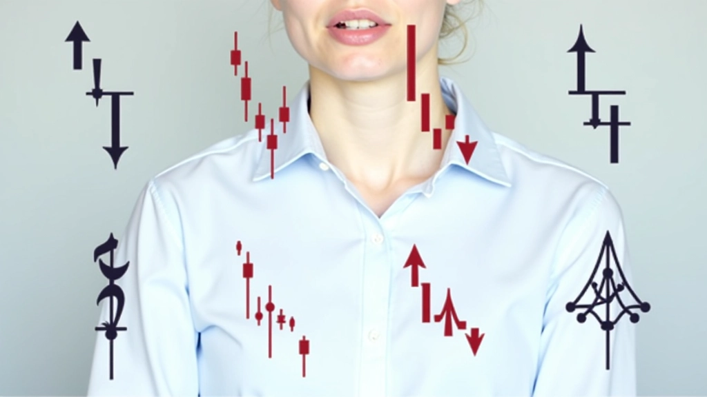 Six different candlestick pattern examples displayed side by side: hammer, inverted hammer, shooting star, hanging man, doji, and engulfing patterns