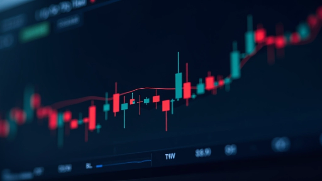 Stock chart showing volume bars beneath price candlesticks with uptrend pattern